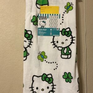 Hello Kitty Plush Throw Blanket - Green and White